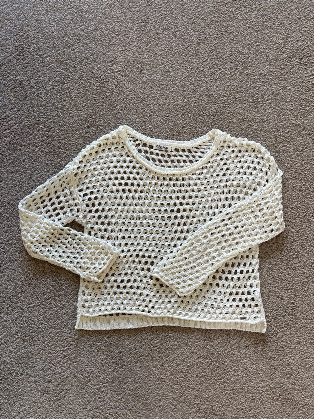 Garage Women's Cream Open-Weave Crewneck Sweater